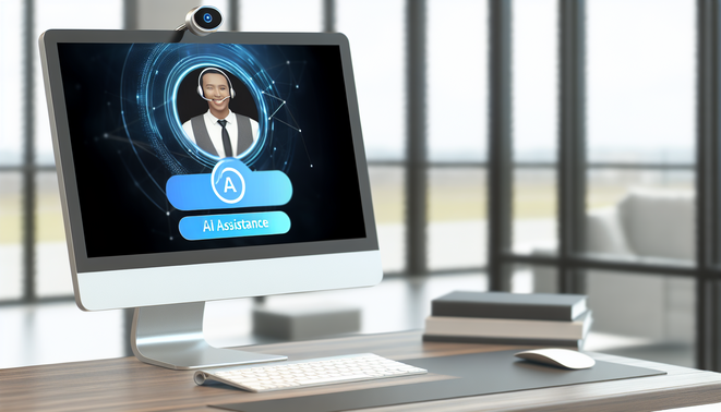 alt_text: A sleek office scene with a video call, showcasing AI tools for optimizing incoming calls.